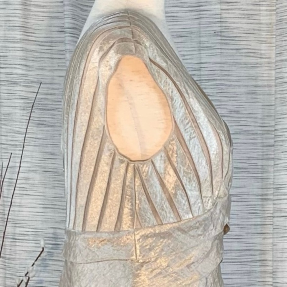Cache shimmering champagne sleeveless shuttered party dress. - Picture 12 of 15